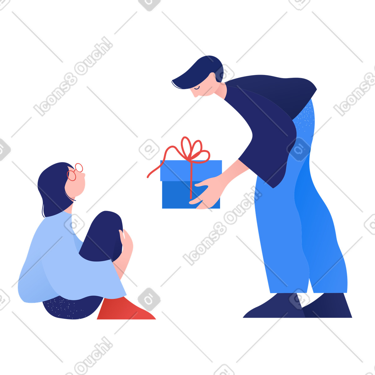 Illustration Un homme apporte cadeau pour soutenir ami dans le style Clip à télécharger aux formats PNG, SVG