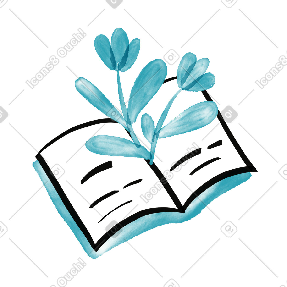 Ilustração de Book with blue flowers growing from pages symbolizing knowledge and growth em no estilo Watercolor sketch para baixar em PNG, SVG