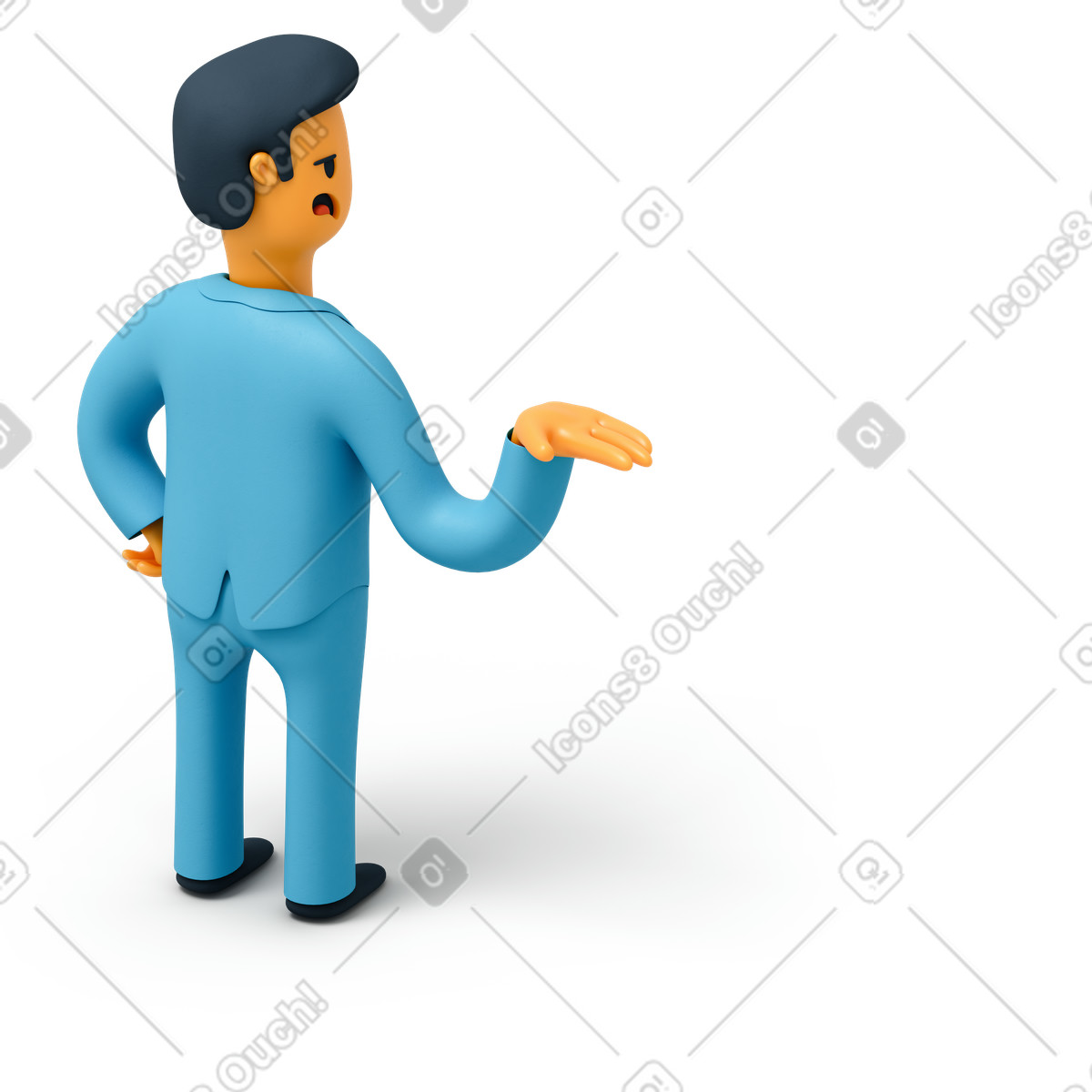 Back view of man raising his hand up illustration in 3D Flame style download in PNG, SVG