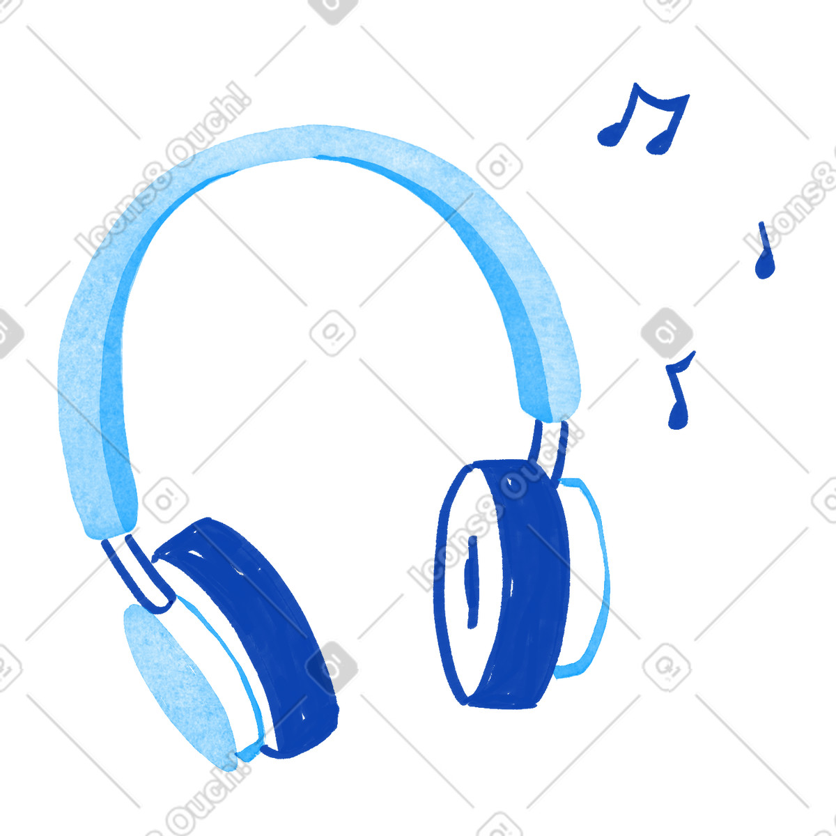 Ilustração de Headphones audio accessory surrounded by notes suggesting relaxed music enjoyment em no estilo Tint para baixar em PNG, SVG