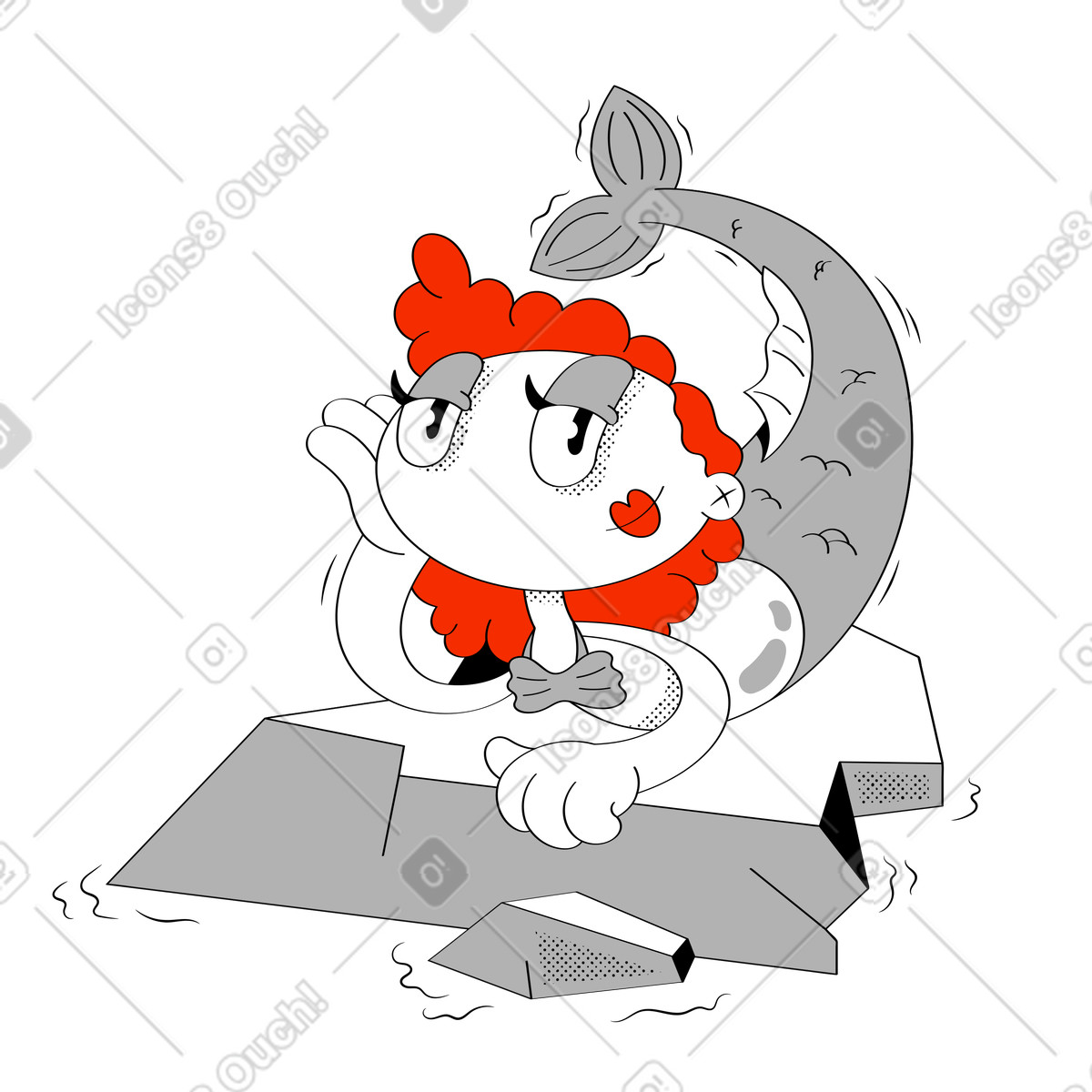 Ilustração de Sereia na rocha esperando marinheiro voltar logo em no estilo Looney para baixar em PNG, SVG