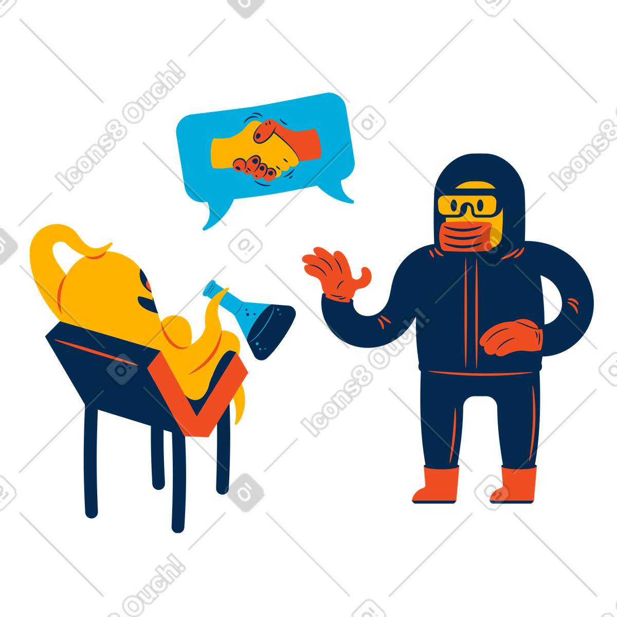 Ilustración Humanos y extraterrestres se hacen amigos en estilo Flame a descargar en PNG SVG