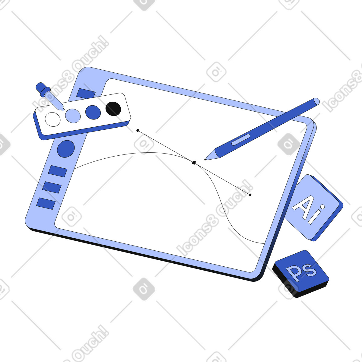 Tablet with stylus for design illustration in PNG, SVG