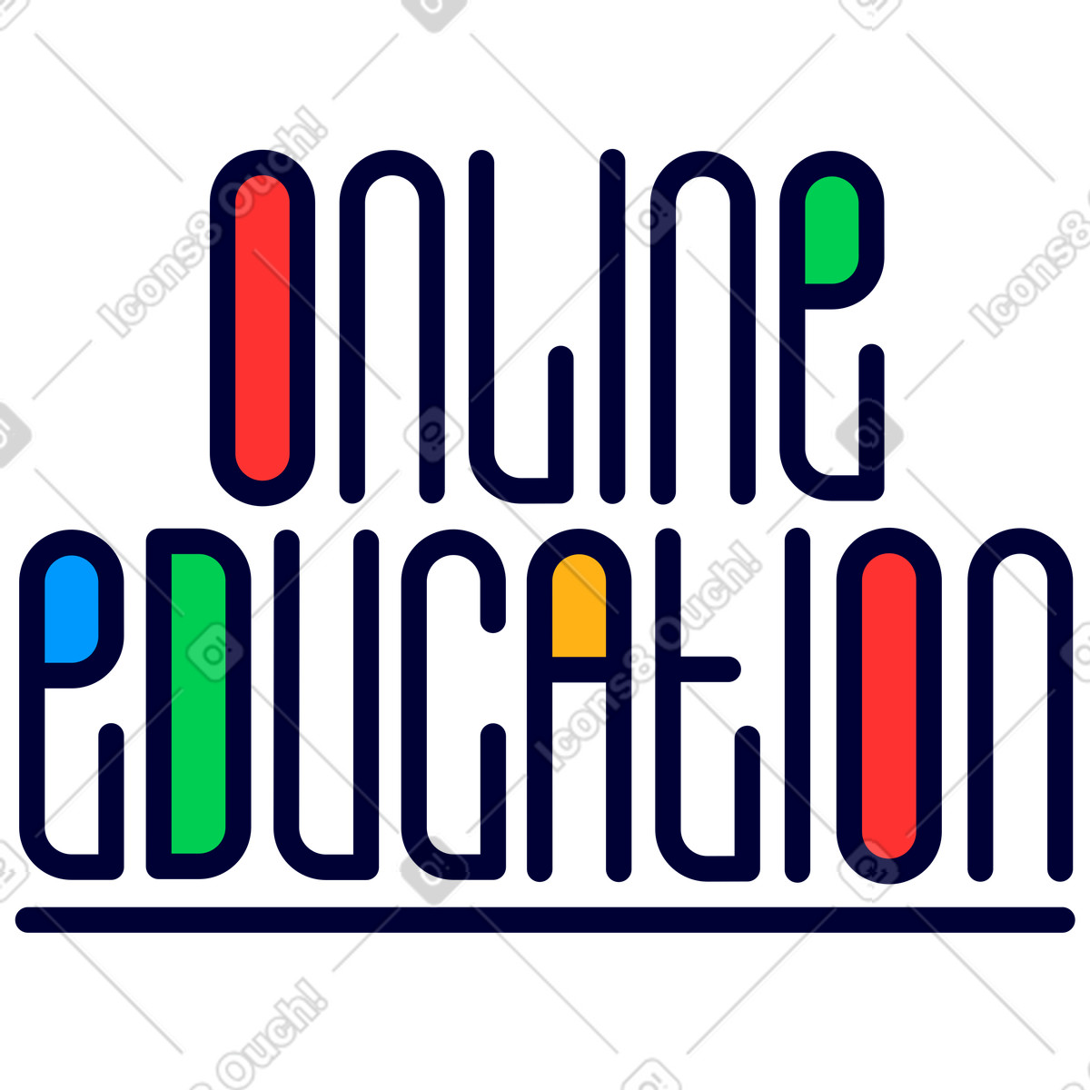 Beschriftung von online-bildung im text geometrischen stil-Illustration Lettering-Stil als Download in PNG, SVG