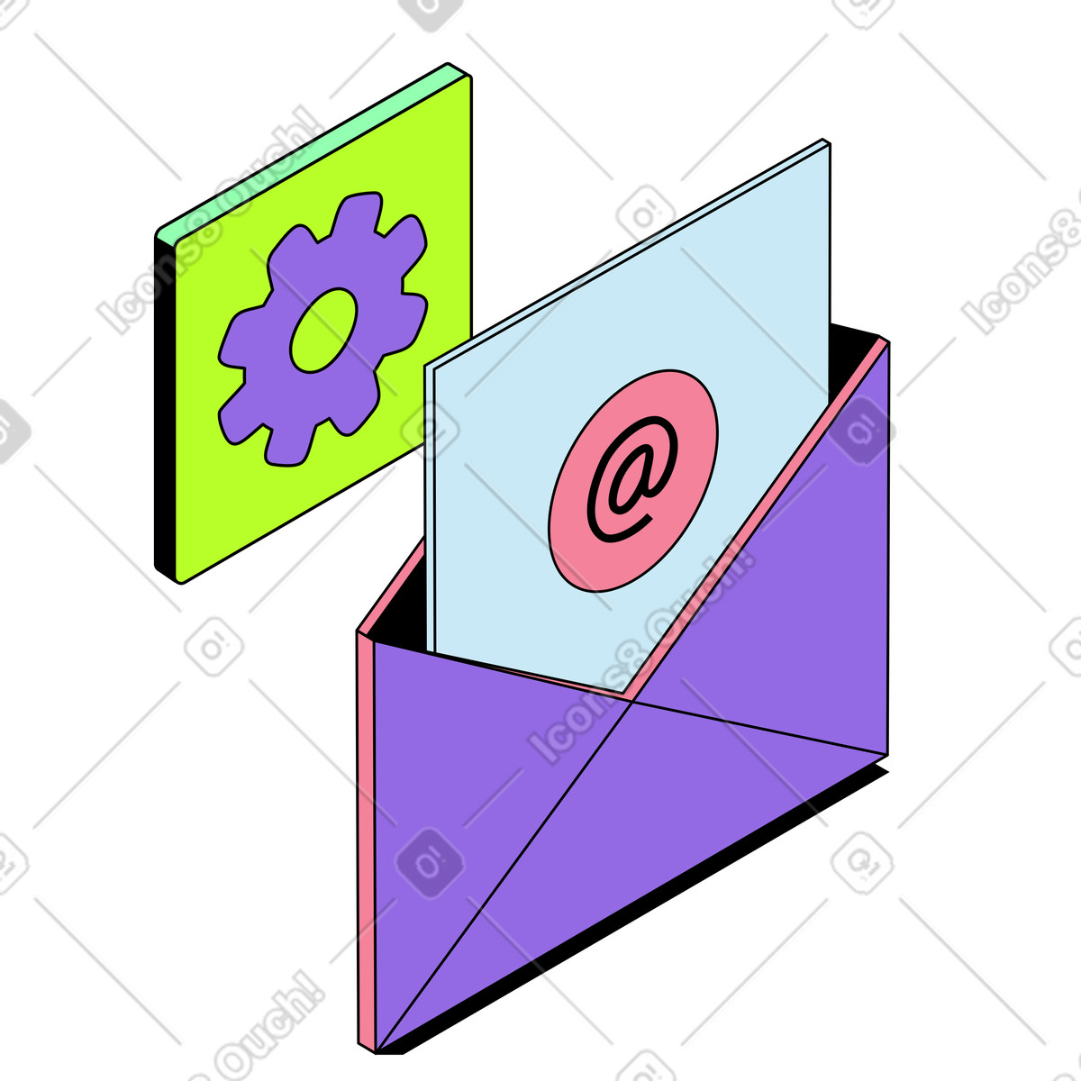 Ilustração de Configurações e-mail com roda dentada e envelope em no estilo Project para baixar em PNG, SVG
