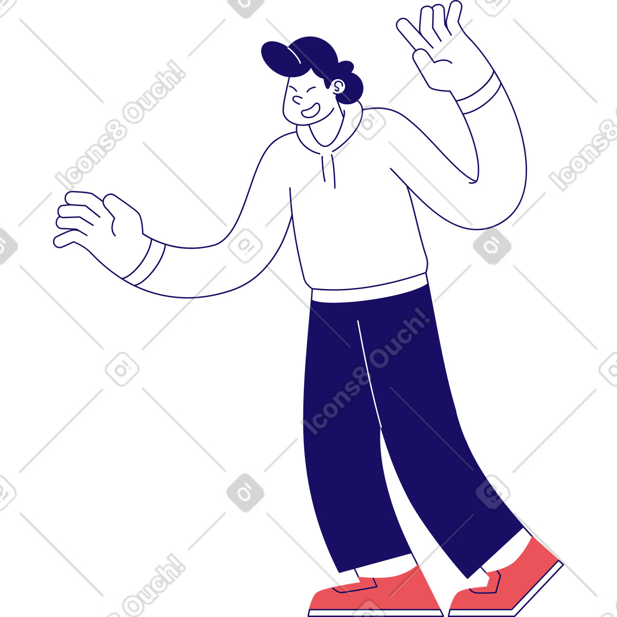 Happy man with raised hands illustration in Bendy style download in PNG, SVG