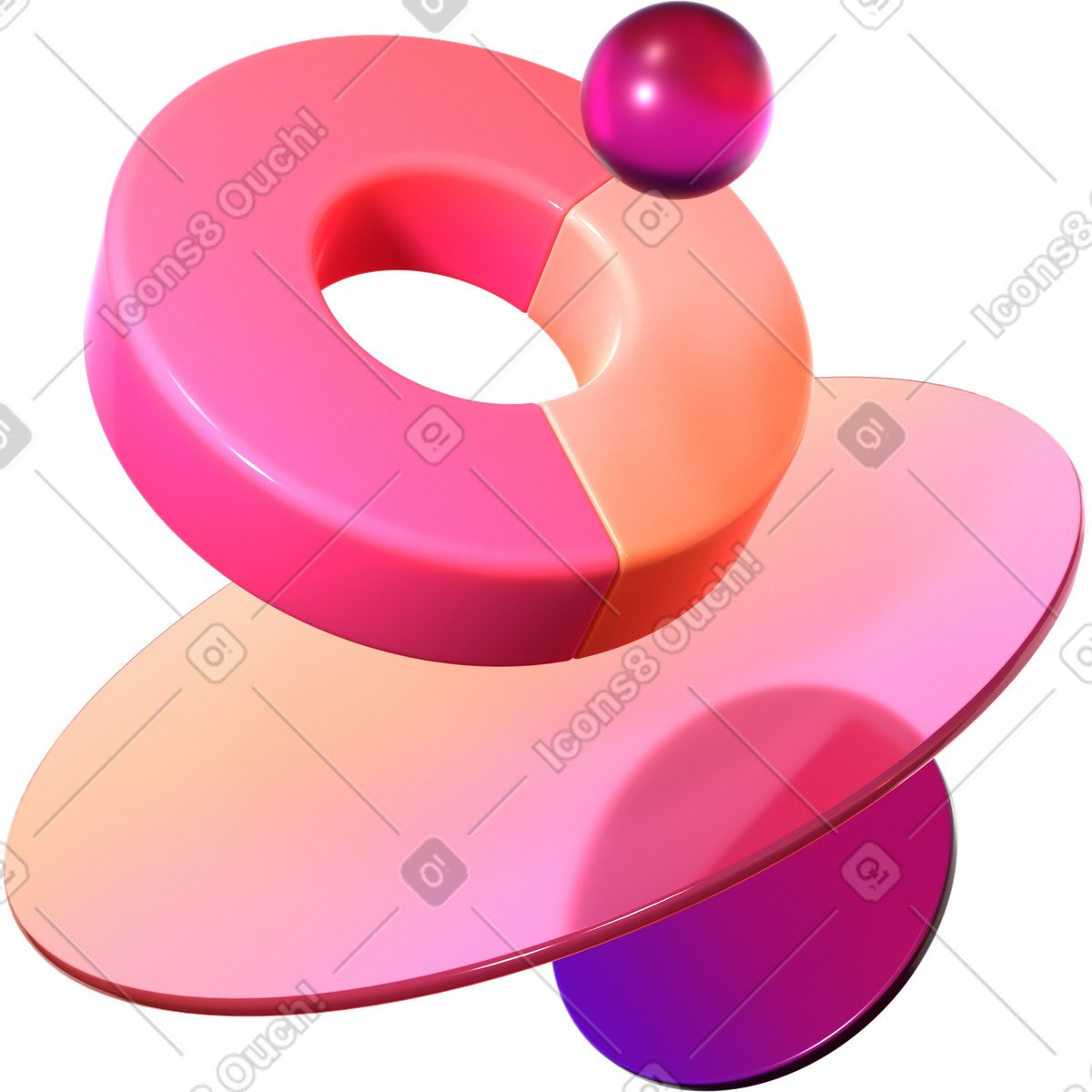 Vivid composition with floating pie chart and shapes illustration in 3D Glassy style download in PNG, SVG