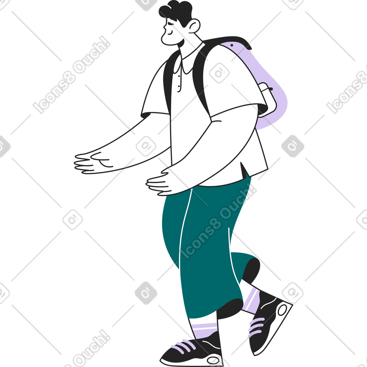 Ilustración Hombre caminando con mochila turística en estilo Sammy Line a descargar en PNG y SVG