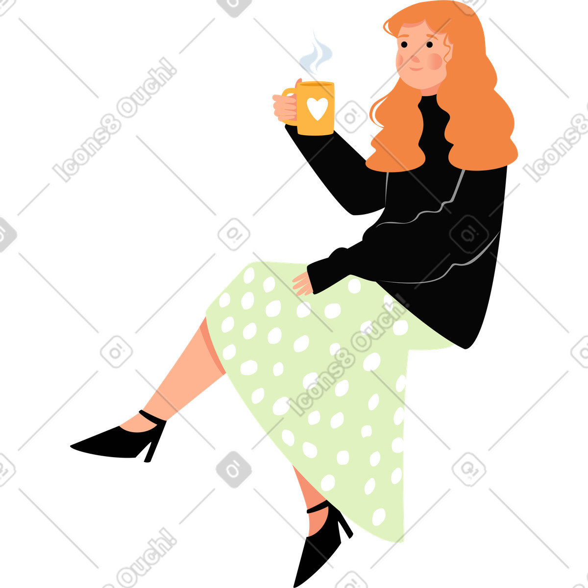 Sitzendes mädchen mit einer tasse tee-Illustration im Lagom-Stil als Download in PNG, SVG