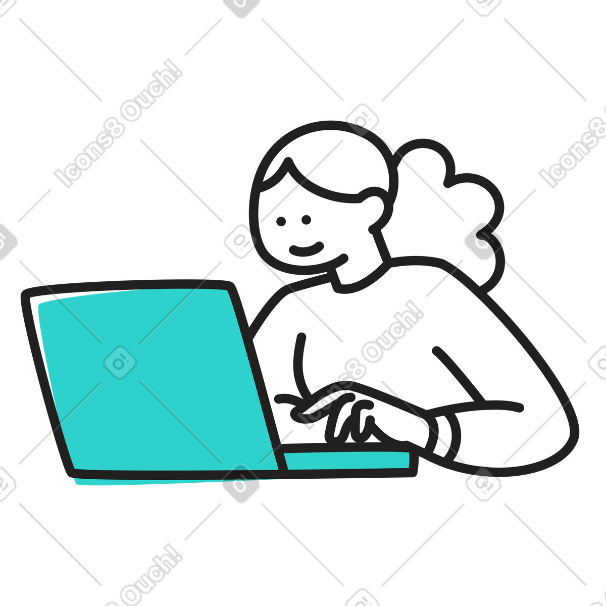 Donna che lavora al computer portatile illustrazione in stile Little scarica in PNG, SVG