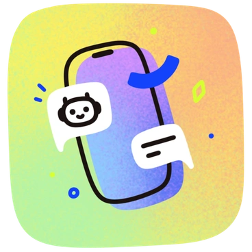 A smartphone with chat bubbles and a robot icon - Flow style illustration