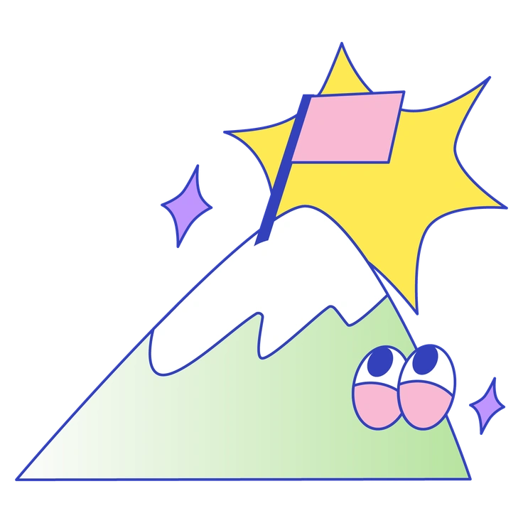 A mountain with a flag and eyes - Eyeful style illustration