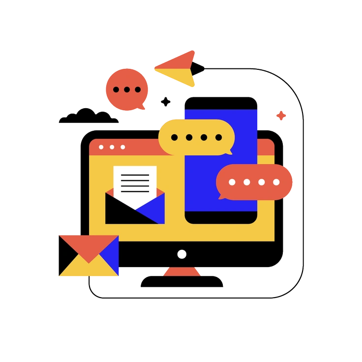 A computer and smartphone with chat bubbles - Flat style illustration