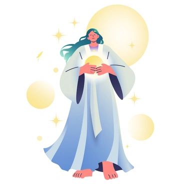 A celestial goddess with luminous skin is standing gracefully amidst a backdrop of glowing moons and twinkling stars. She is wearing flowing robes that shimmer with shades of silver and deep blue, cascading elegantly around her. Her long hair is adorned with small, radiant stars, flowing like a waterfall down her back. In her outstretched hands, she holds a bright moon, which emits a soft, ethereal glow. The surrounding moons vary in size, with some half-lit and others fully radiant, creating a harmonious celestial scene. The stars scattered throughout the background sparkle in different sizes, illuminating the goddess and enhancing the celestial atmosphere.