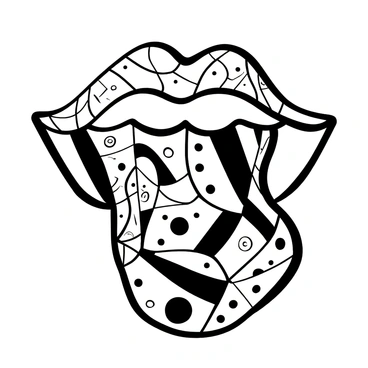 A tongue formed by a series of geometric shapes and patterns