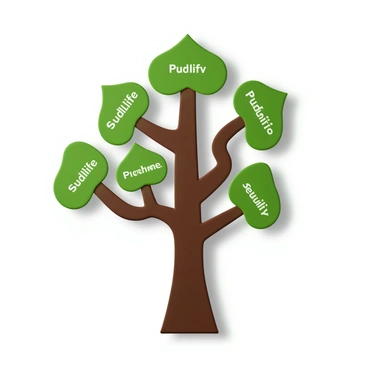 A detailed family tree structure with brown branches and green leaves. Each leaf represents a SudLife policy, clearly labeled with “SudLife Policy” in bold letters. The tree is rooted in a sturdy base, symbolizing stability and legacy. The family members' names are inscribed along the branches, creating a visual representation of connections and heritage. The background is a subtle gradient to enhance the focus on the family tree.