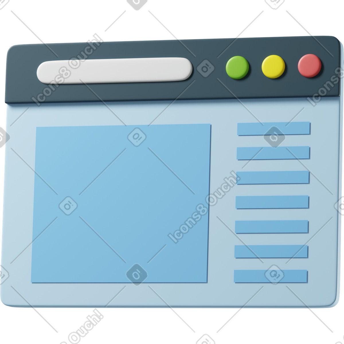 Illustration Fenêtre du navigateur avec une page web ouverte dans le style 3D Business à télécharger aux formats PNG, SVG
