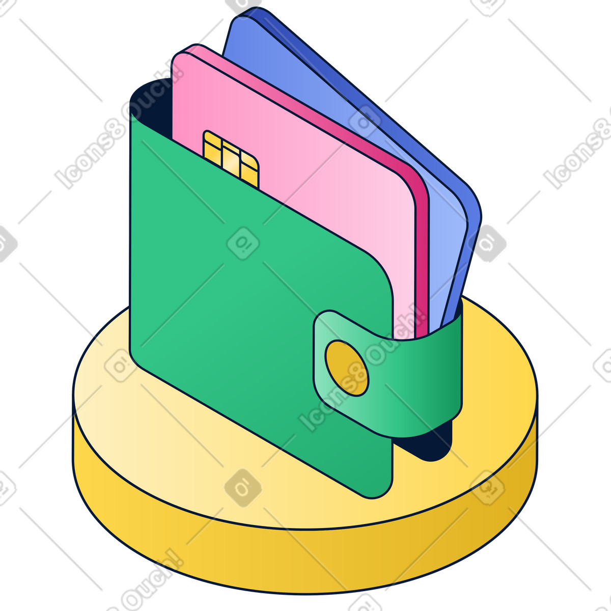 Wallet with bank cards on pedestal, personal finance and secure money storage illustration in Neat style download in PNG, SVG