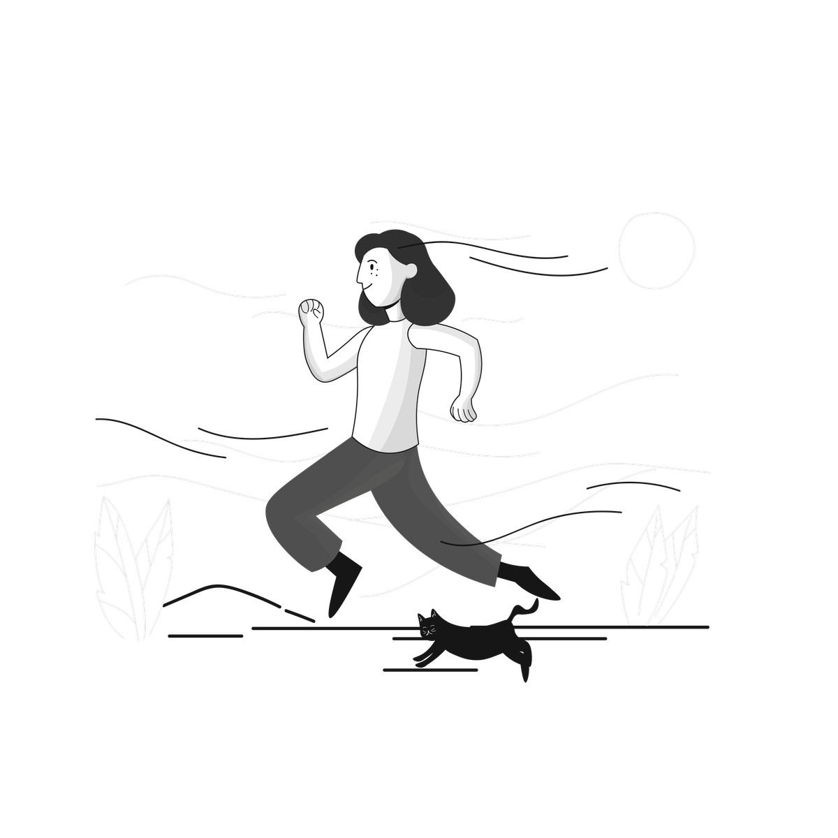 Jogging with cat, outdoor fitness and healthy routine illustration in Pixeltrue style download in PNG, SVG