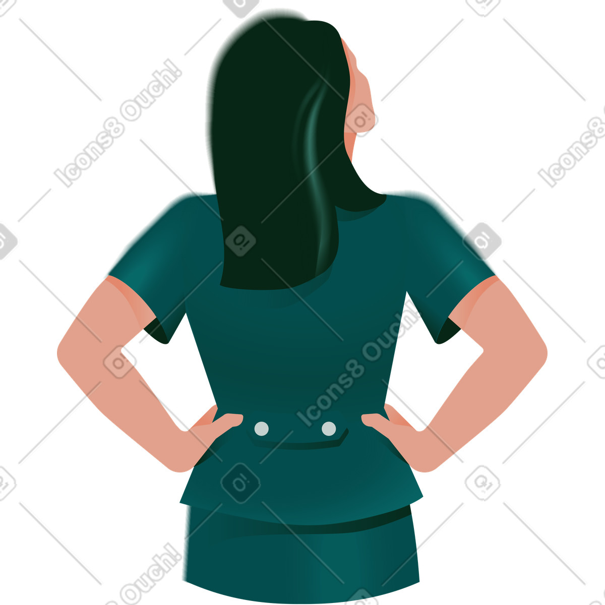 Ilustração de Mulher com as mãos na cintura vista traseira em no estilo Office para baixar em PNG, SVG