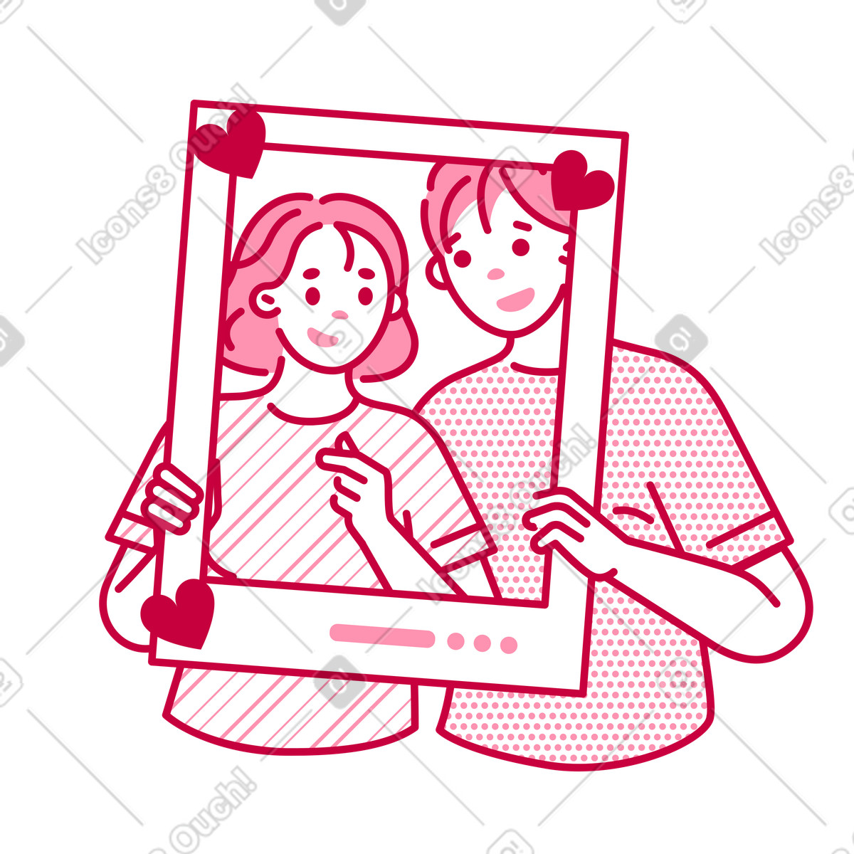 Uomo e donna che tengono una cornice con cuori illustrazione in stile Natty scarica in PNG, SVG