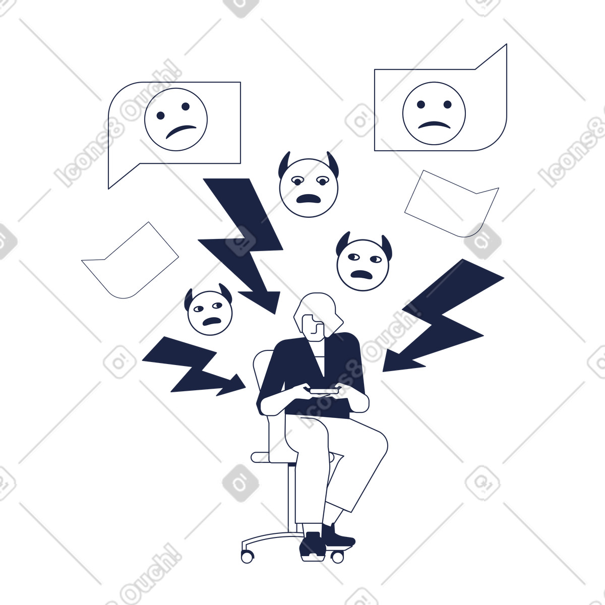 下载 Urban Line 风格的 Bullying on social media, Digital abuse and cyberbullying 插画，支持 PNG、SVG 格式
