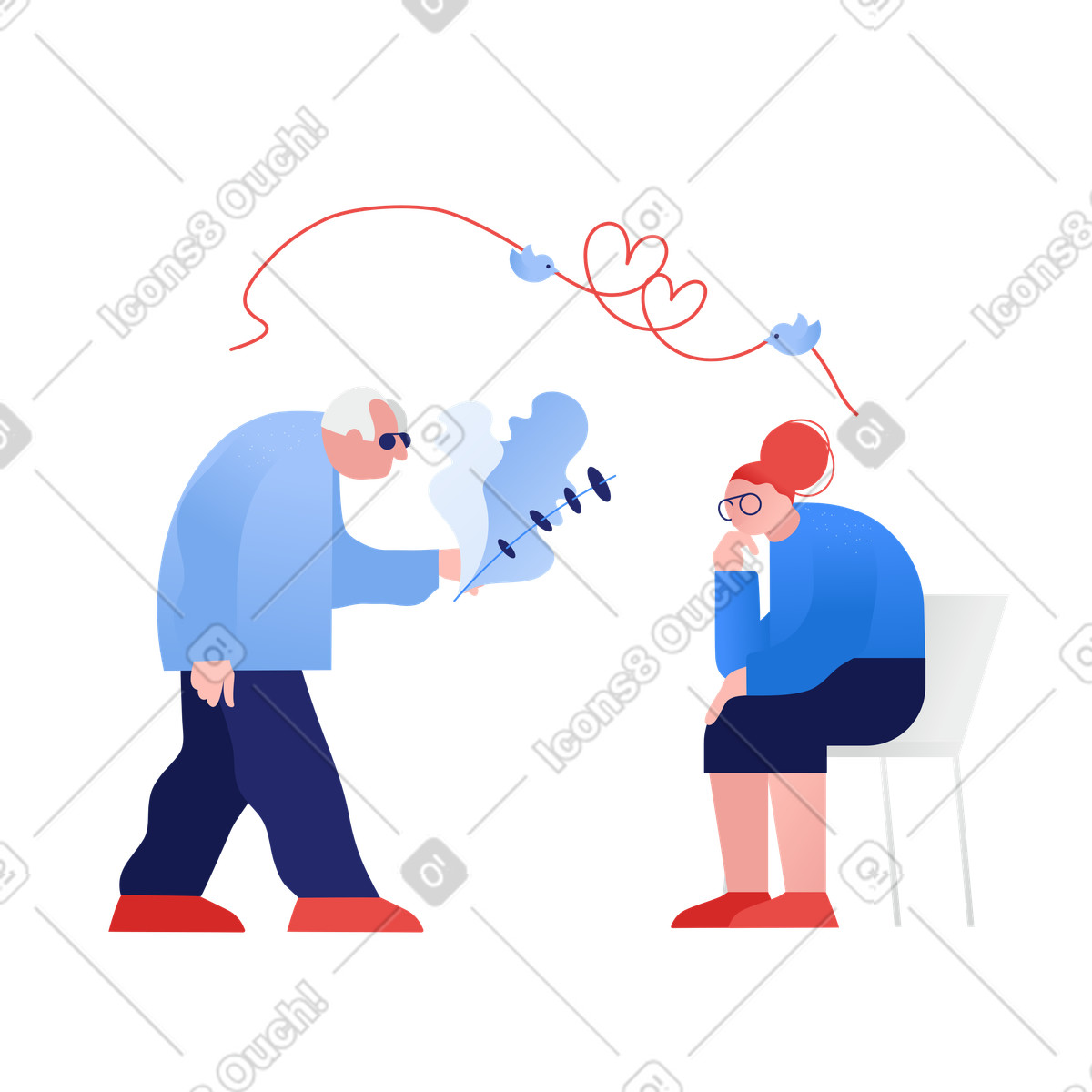 Elderly man and woman love each other illustration clipart images in vectors and graphics