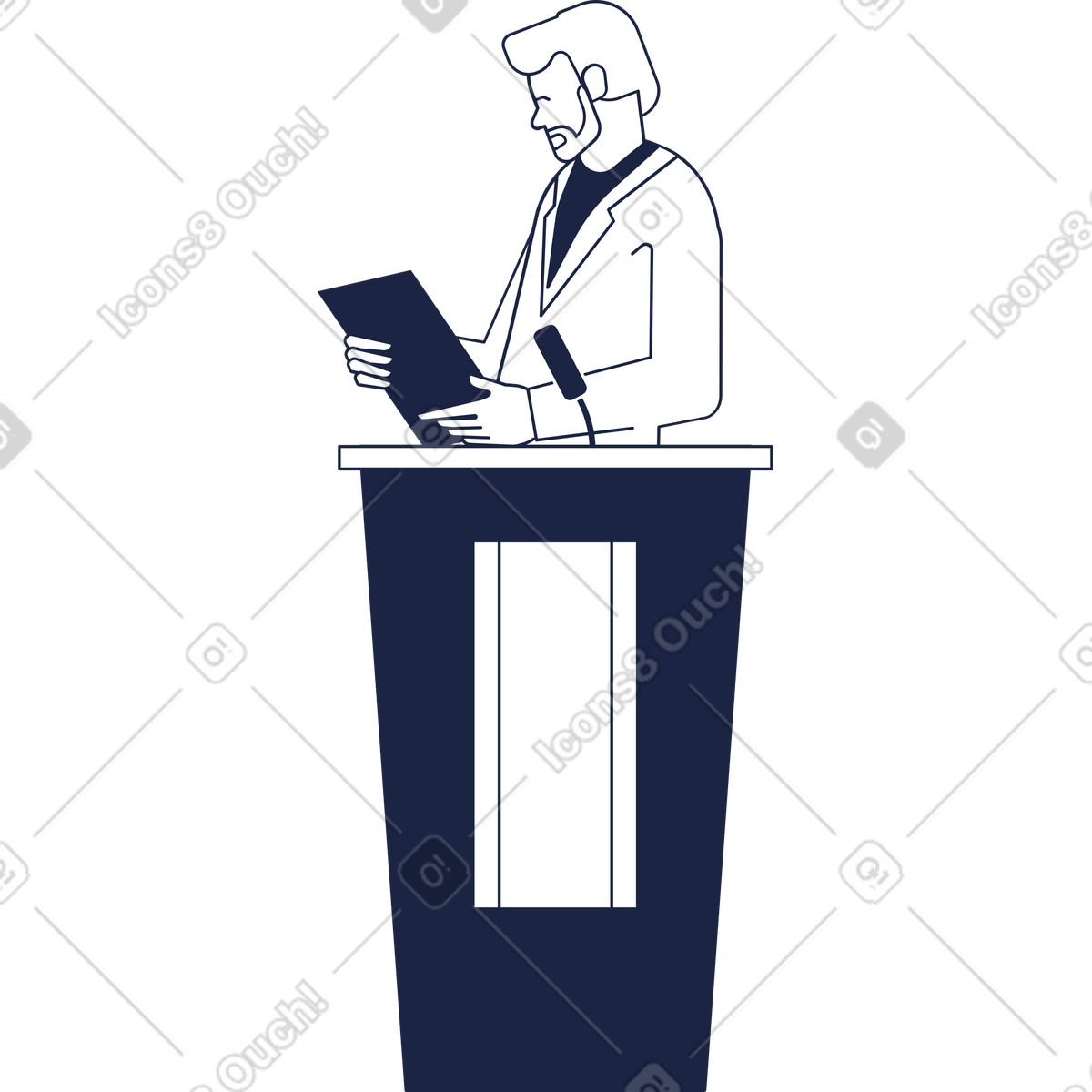 Ilustração de Homem com uma pasta papéis atrás do pódio em no estilo Urban Line para baixar em PNG, SVG