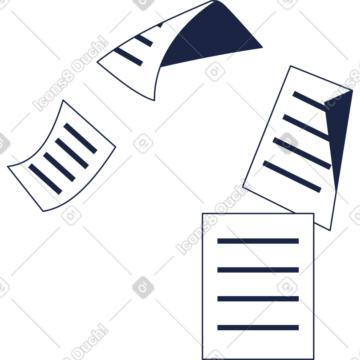 Illustration Feuilles volantes de documents dans le style Urban Line à télécharger aux formats PNG, SVG