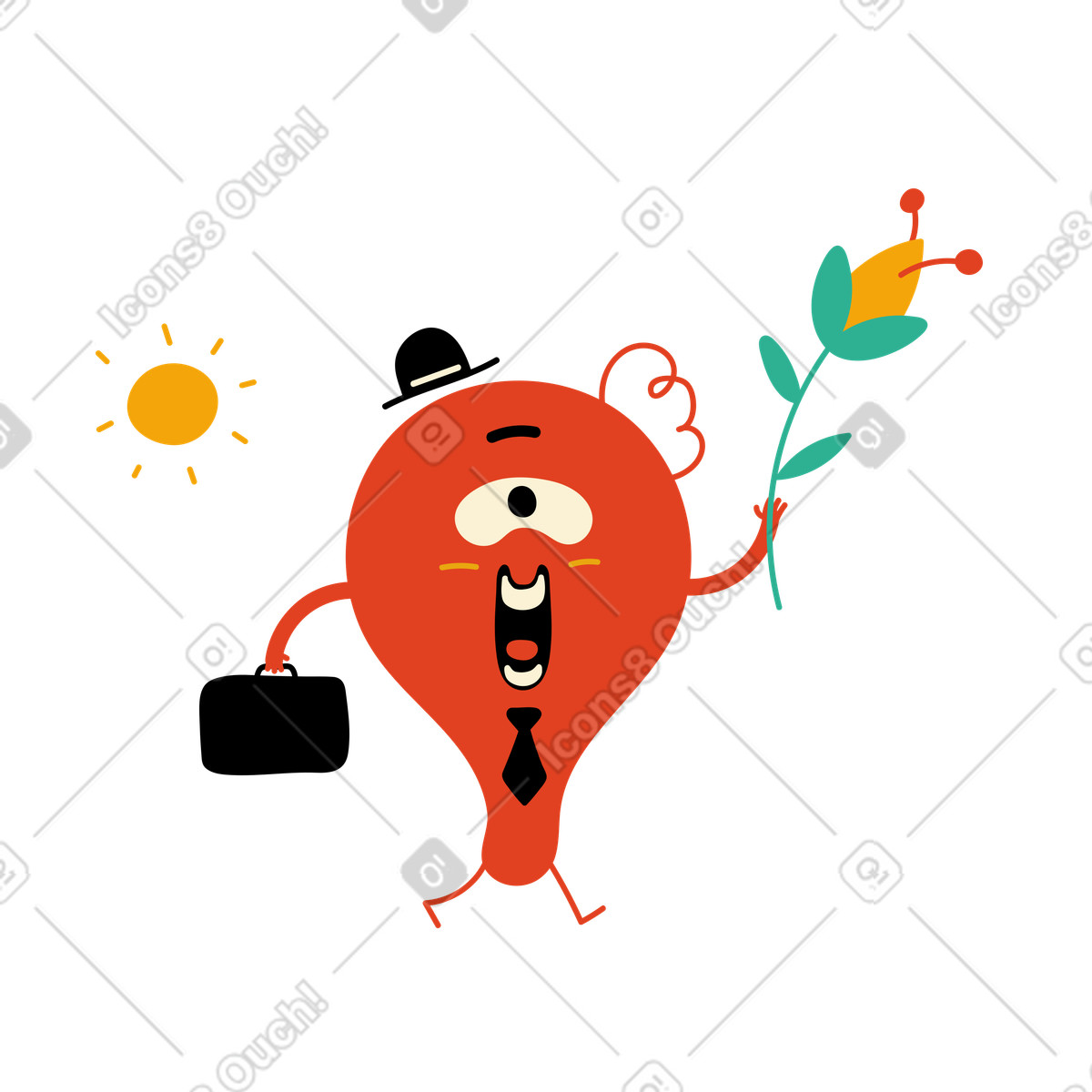 Character in a hat with briefcase goes on date animated illustration Jelly style download GIF, Lottie (JSON), AE