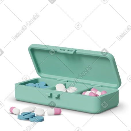 Ilustración 3D Green pill box en estilo Objetos Casual life a descargar en PNG y SVG