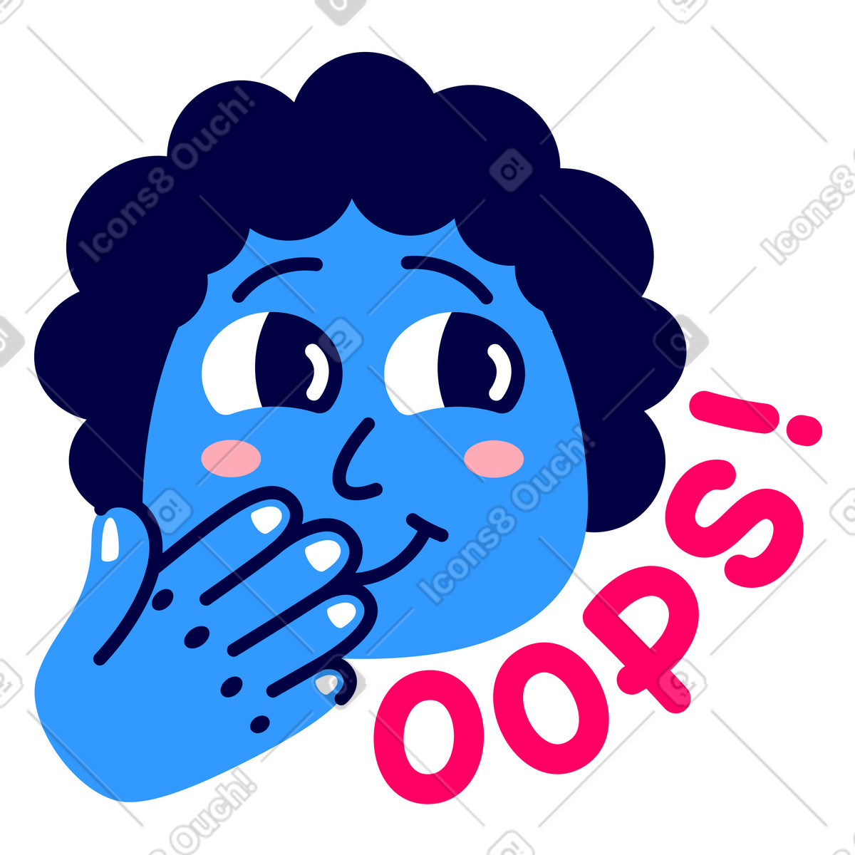 Ilustración Letras ups! con chico avergonzado en estilo Rondy Stickers a descargar en PNG y SVG
