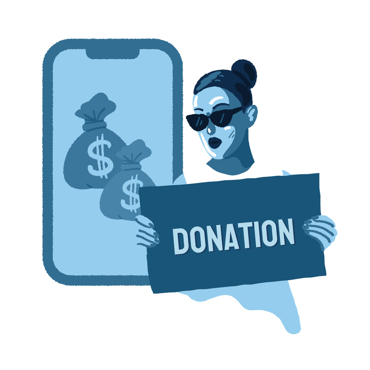 Cherry 스타일의 Woman advocating for mobile donation a digital charity 일러스트레이션 PNG, SVG 다운로드