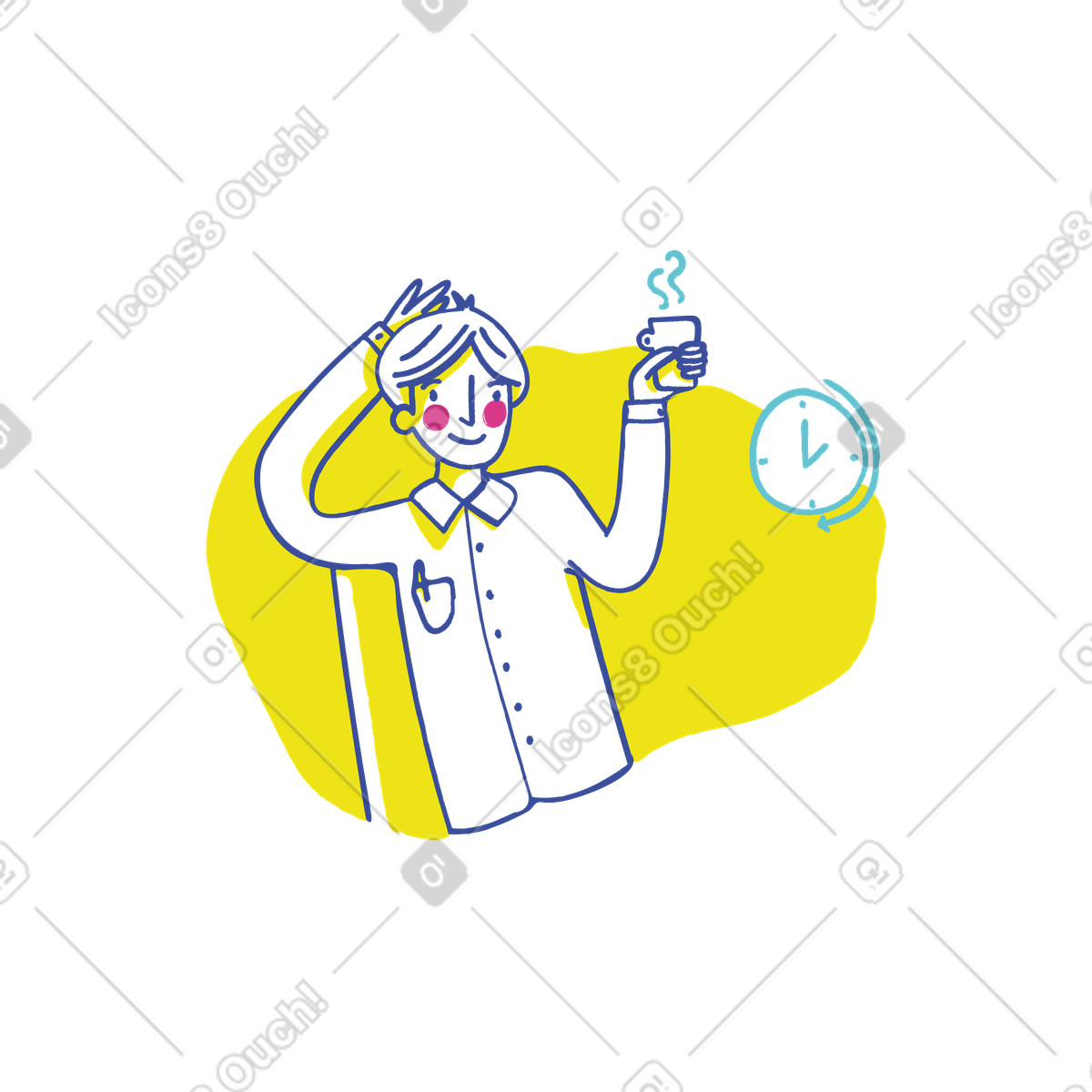 Иллюстрация Office worker glancing at clock, System downtime or come back later message в стиле Lime — скачать в форматах PNG, SVG