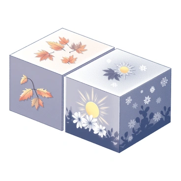 An illustration box decorated with seasonal themes, like autumn leaves, winter snowflakes, spring flowers, and summer sun.