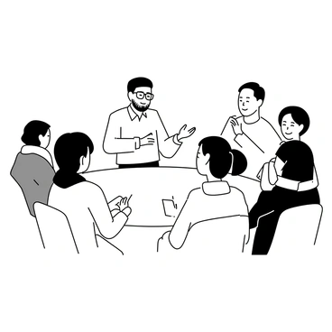 A support group meeting is in progress, with several individuals seated in a circle. Each person is engaged in sharing their experiences, looking attentive and concerned. A man with glasses is speaking, his hands gesturing expressively. A woman with short hair, wearing a sweater, is listening intently, nodding in understanding. Another participant, a middle-aged man with a beard, holds a small notebook, jotting down notes. A woman with a scarf sits beside him, maintaining eye contact as she listens. The circle creates a sense of intimacy and connection among the participants, who exhibit various expressions of empathy and support.