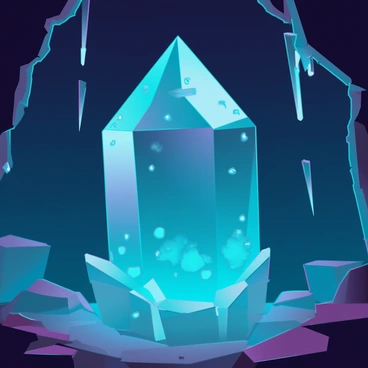 A glowing dark crystal emitting shadows in an underground chamber