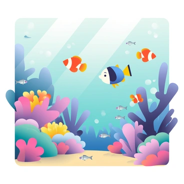 A vibrant underwater world filled with colorful vector fish and coral reefs