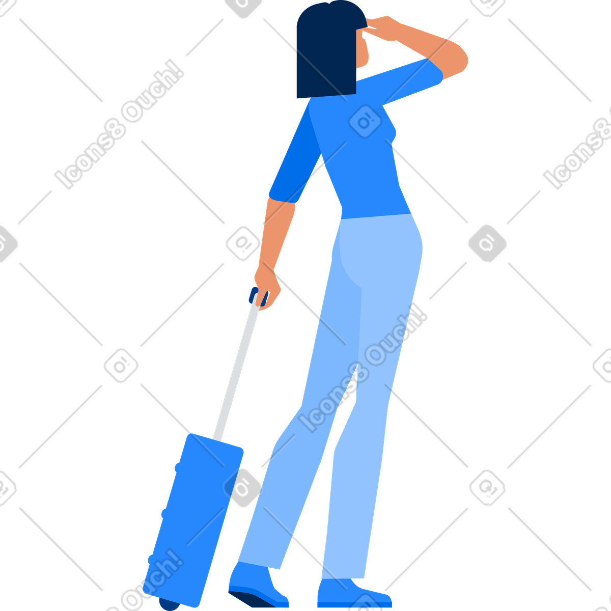 Ilustración Mujer viajera con equipaje mirando a lo lejos en estilo Urban descargar en PNG y SVG