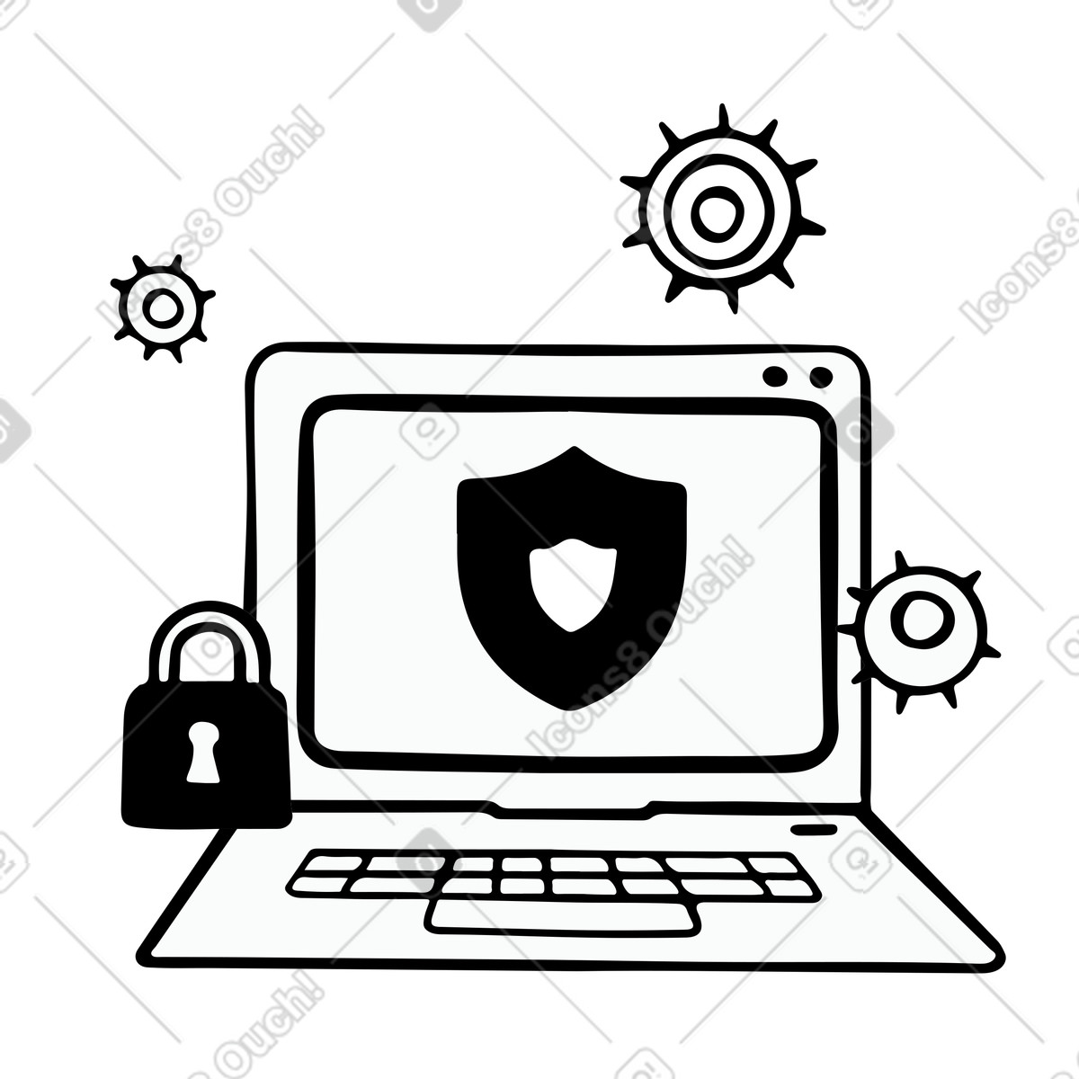 Software antivirus per proteggere il computer portatile illustrazione in stile Journal scarica in PNG, SVG