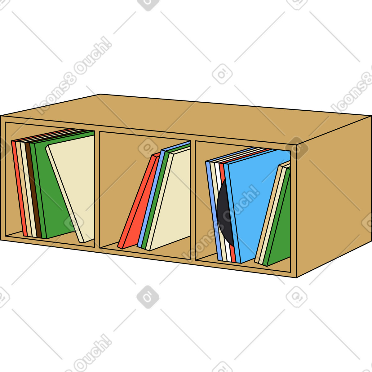 Illustration Meuble de rangement avec disques vinyles dans le style Kindy à télécharger aux formats PNG, SVG
