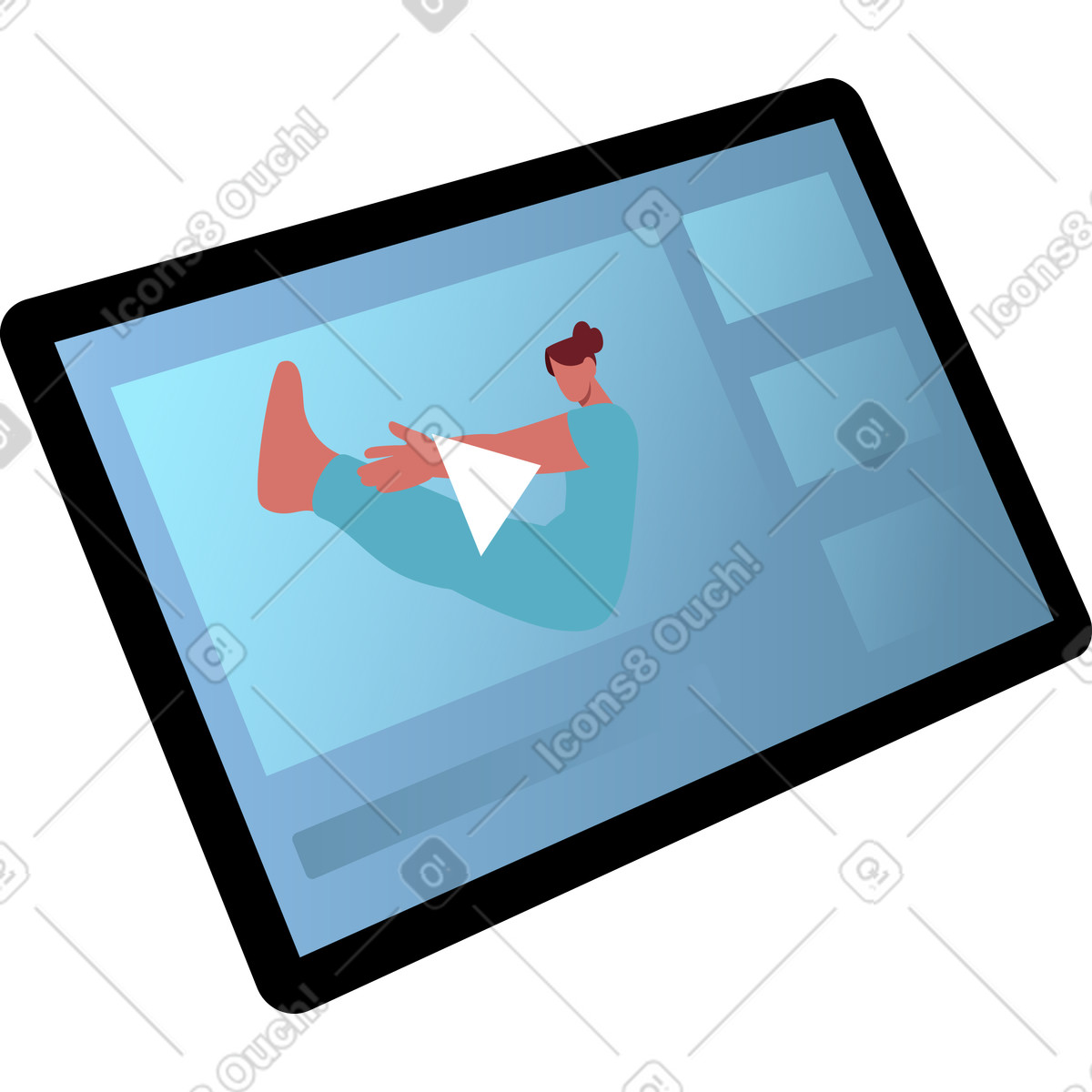 Ilustración Tableta con video lección de yoga en pantalla. estilo Airy a descargar PNG y SVG