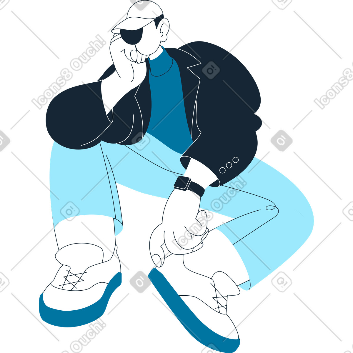 Ilustración Hombre sentado y apoyando la cabeza con mano en estilo Indigo a descargar en PNG SVG