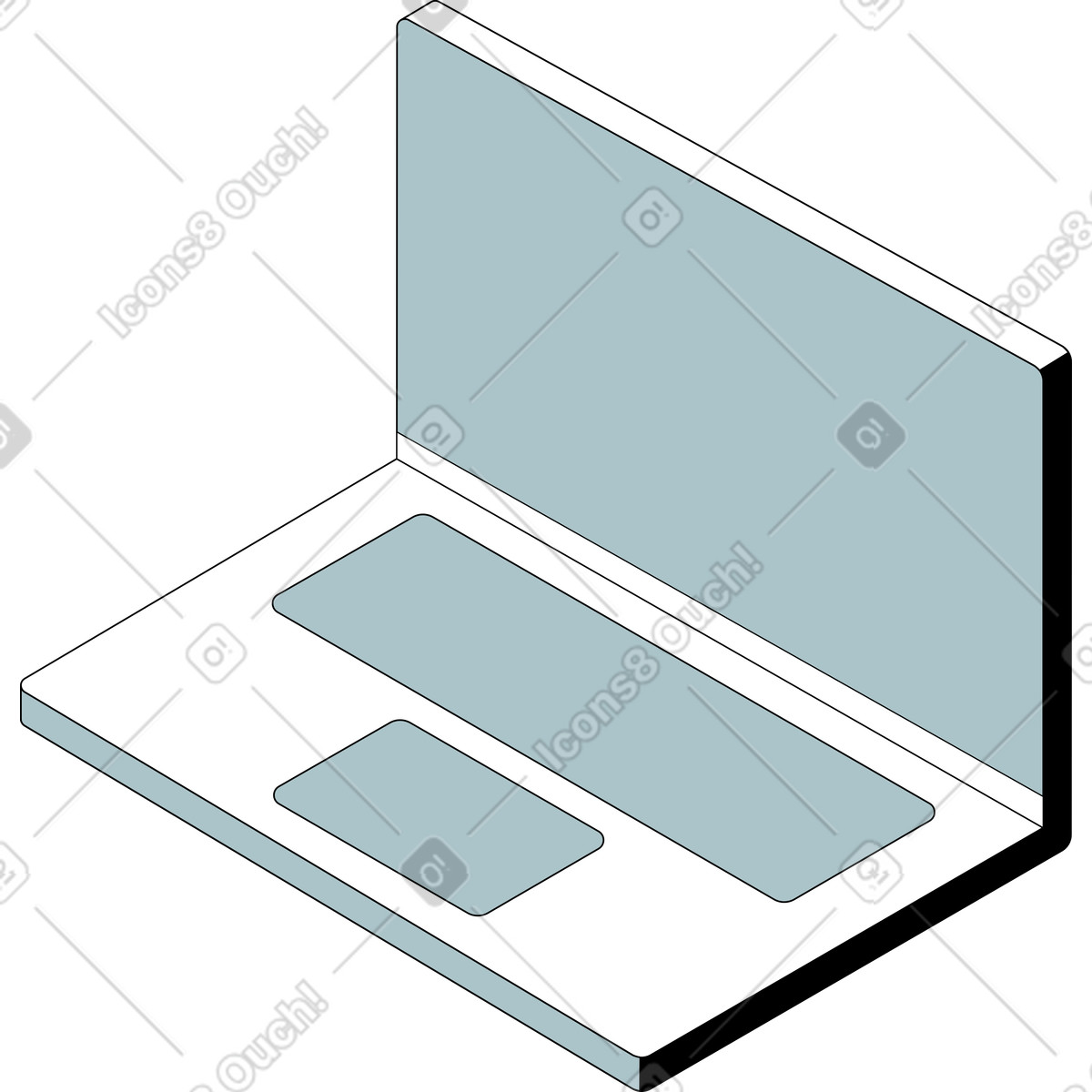 Open laptop with grey clean screen illustration in Isometric style download in PNG, SVG