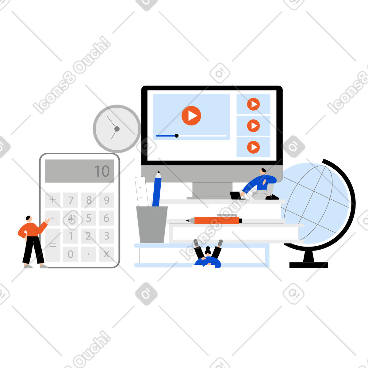 Young people learning or studying online illustration in Tiny style download in PNG, SVG