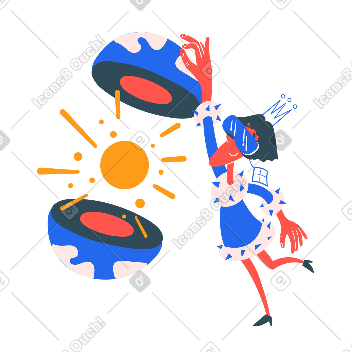Woman learning natural science in vr illustration Kingdom style download PNG, SVG