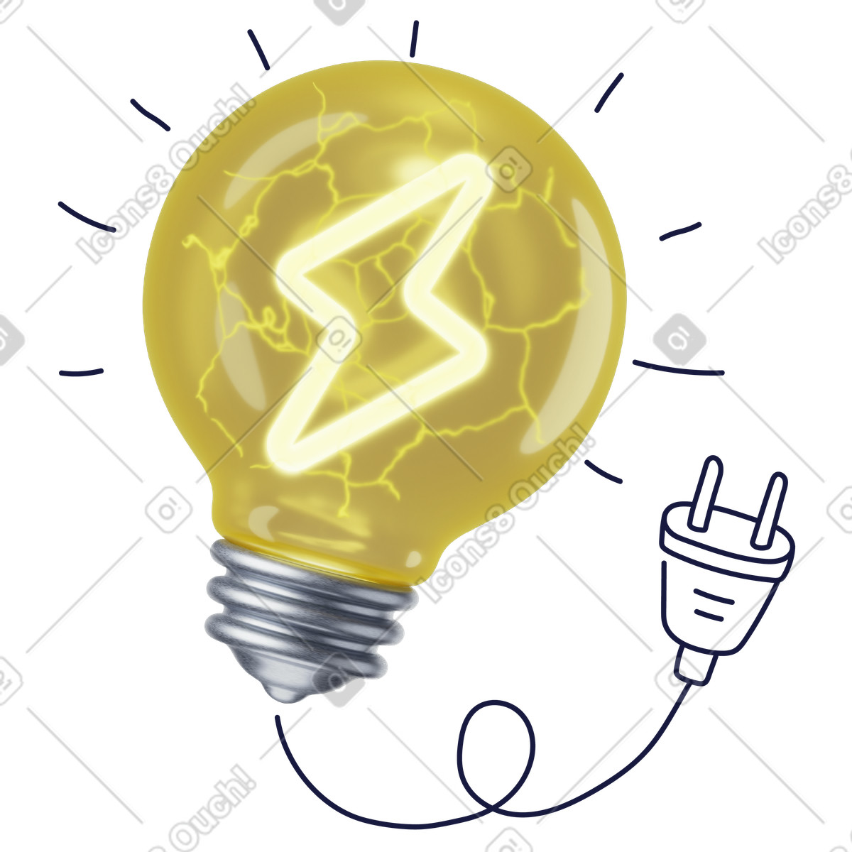 Glowing yellow lightbulb with power symbol, Idea generation and creativity, Innovation brainstorming illustration in 3D Surfaced style download in PNG, SVG