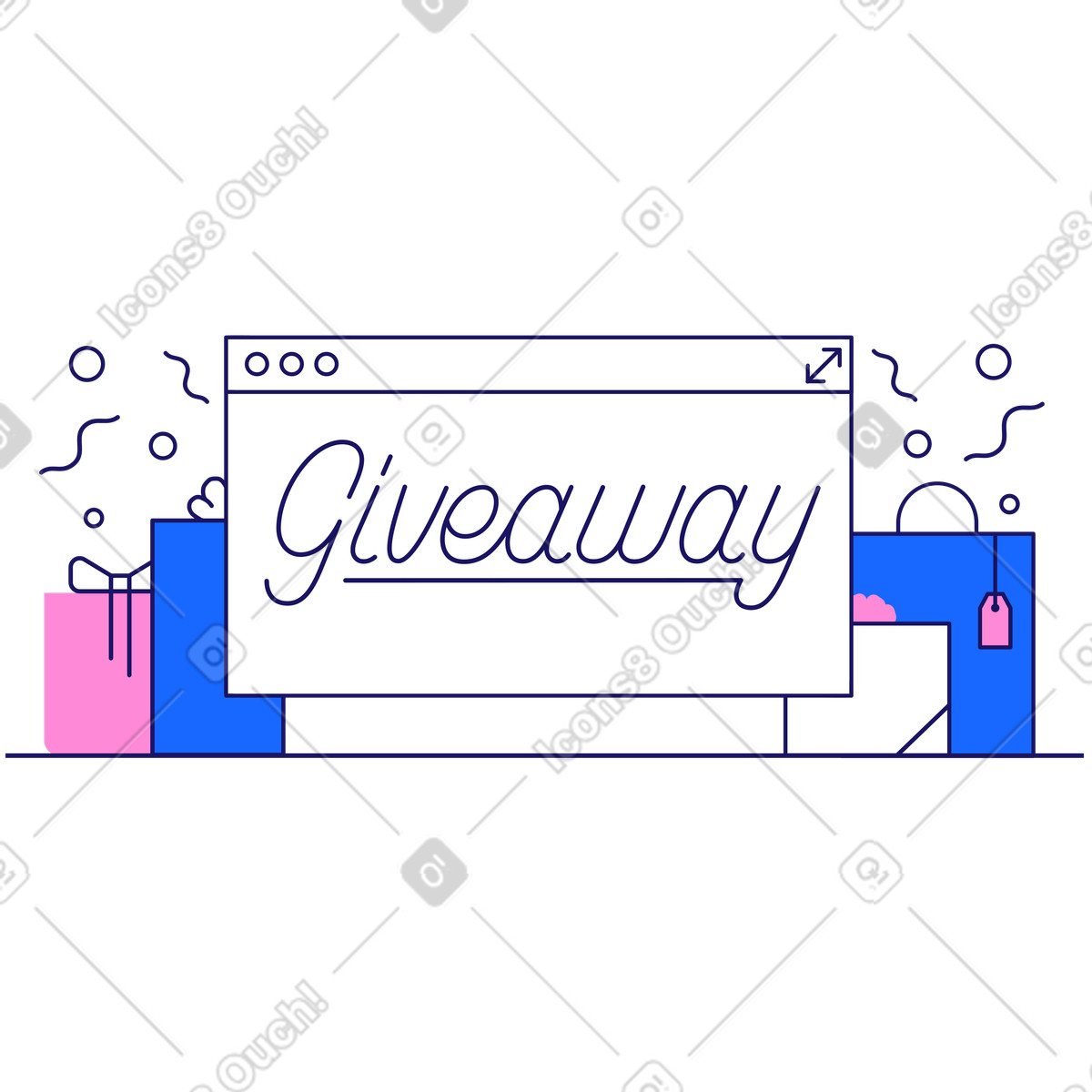 Lettering Giveaway with boxes and bags text illustration in Matey style download in PNG, SVG