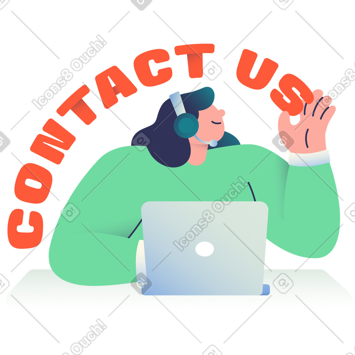 Schriftzug „kontaktieren sie uns“ mit dem text „support girl“.-Illustration im Beam-Stil als Download in PNG, SVG