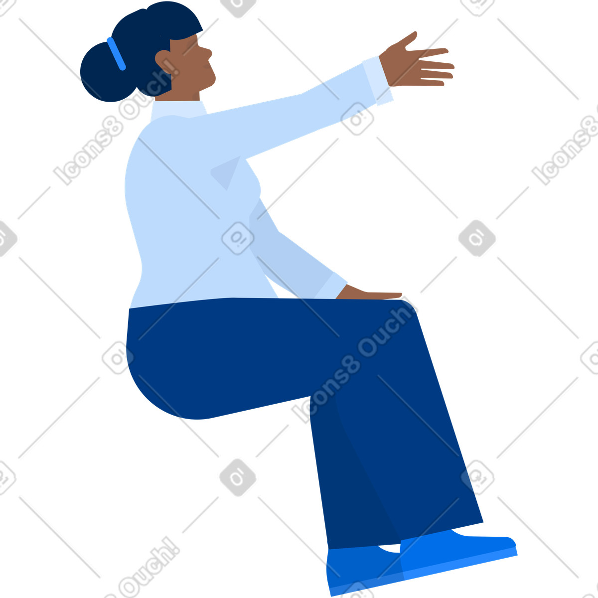 Illustration Woman sits and holds out her hand to greet dans le style Urban à télécharger aux formats PNG, SVG
